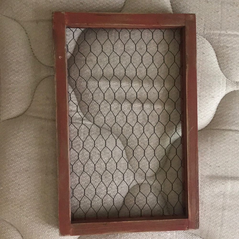 Wired frame that you can put clothes pin on.